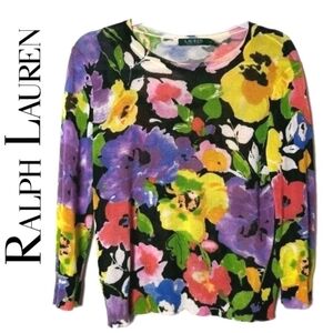 RALPH LAUREN Abstract Floral Multicolor Pullover Sweater RARE